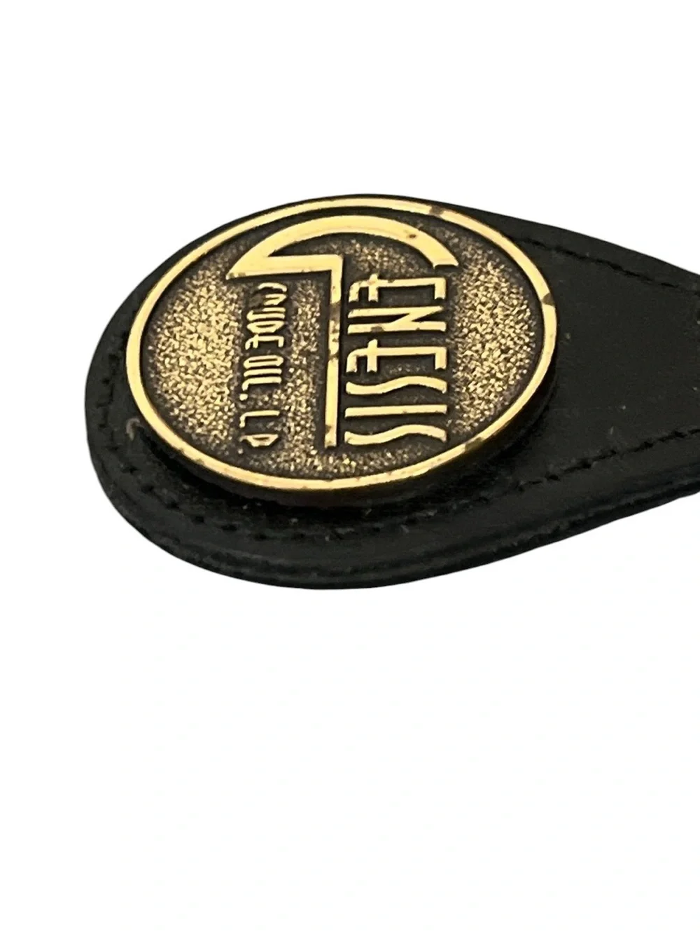 Genesis Crude Oil Stitched Leather Key Fob Gold Tone Metal Medallion Key Holder